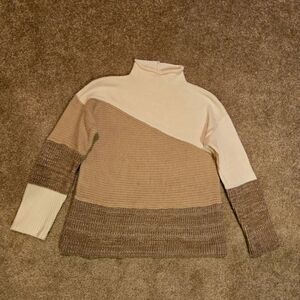 Mystree Women's Colorblock Turtleneck Sweater Beige Size Small